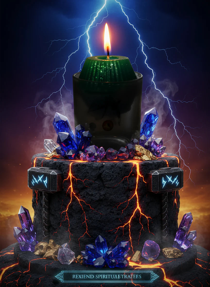 Fantasy-themed candle with lightning effects
