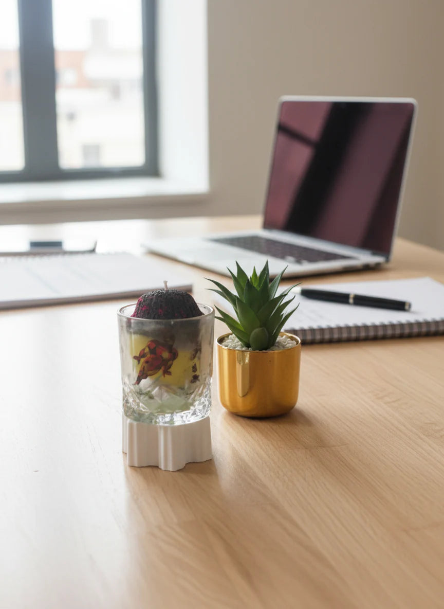 luxury candle on office desk 